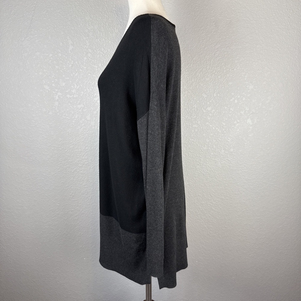 Eileen Fisher Womens Oversized Tunic Sweater Top Size XS Black Gray Colorblock - Picture 2 of 7